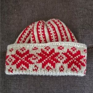 Red and White Knit Beanie
